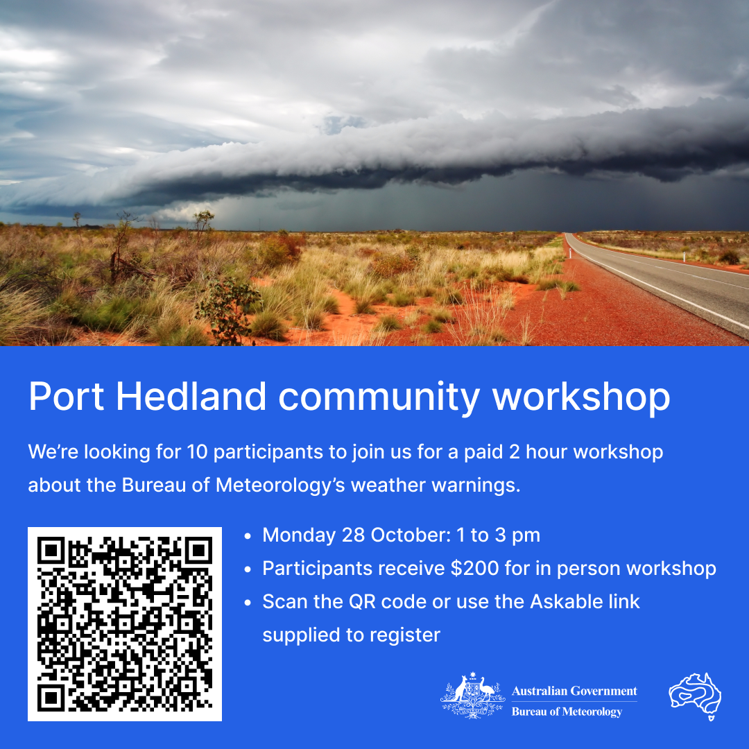 Paid community workshop with the Bureau of Meteorology